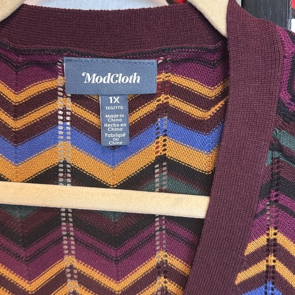 Womens ModCloth 1X Multi Stripe Jewel Tone Knot Long Sleeve V Neck Sweater - Picture 3 of 6